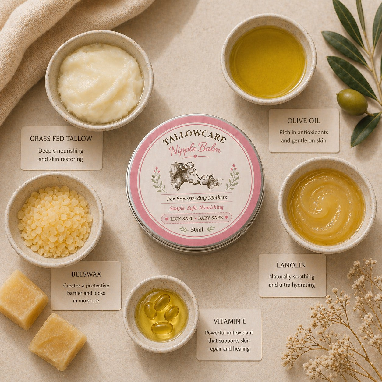 Tallow Nipple Balm — Lick Safe Relief for Breastfeeding Mums