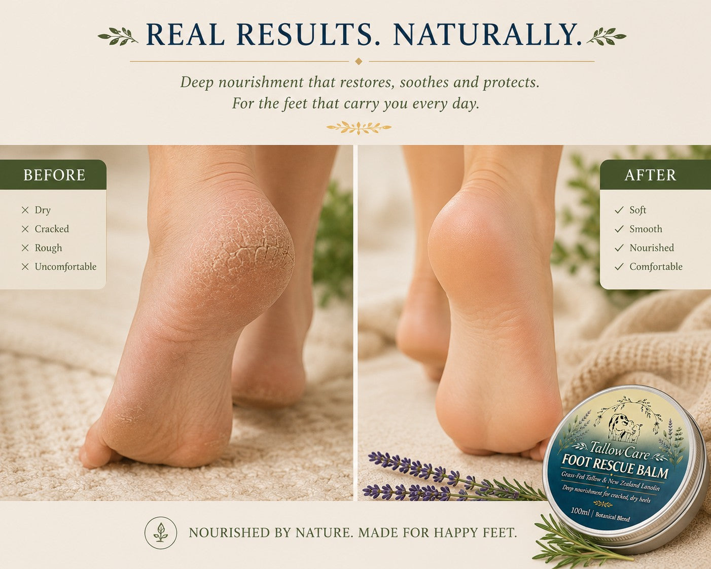 Botanical Blend Foot Rescue Balm | Natural Tallow Foot Balm for Dry, Cracked Heels