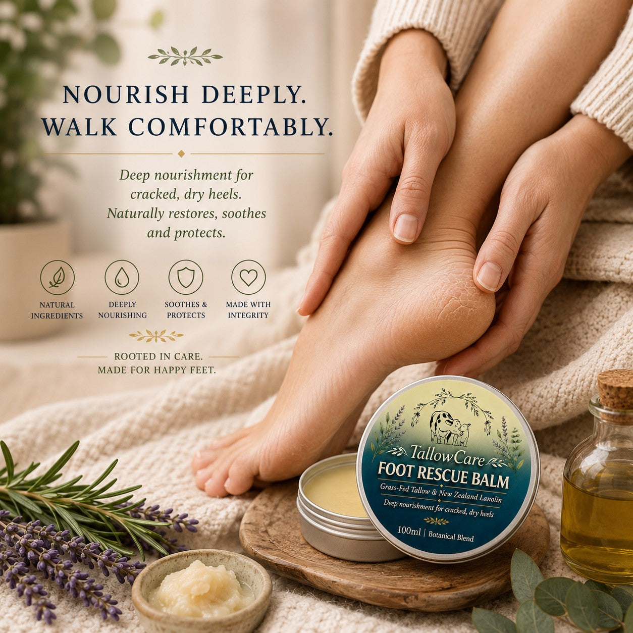 Botanical Blend Foot Rescue Balm | Natural Tallow Foot Balm for Dry, Cracked Heels