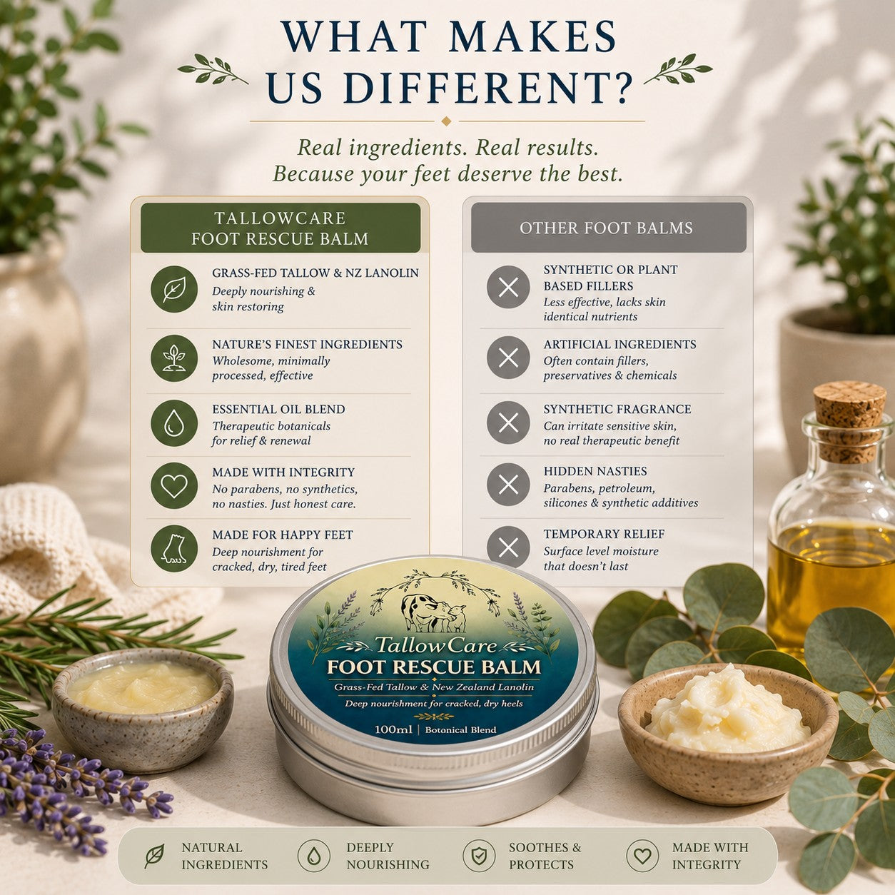 Botanical Blend Foot Rescue Balm | Natural Tallow Foot Balm for Dry, Cracked Heels